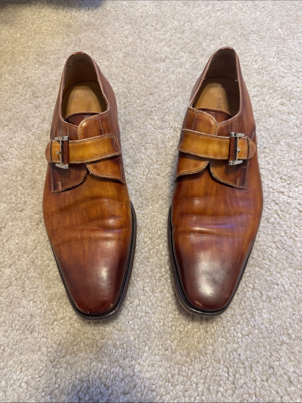 Magnanni Classic Brown Leather Monk Strap Dress Shoes